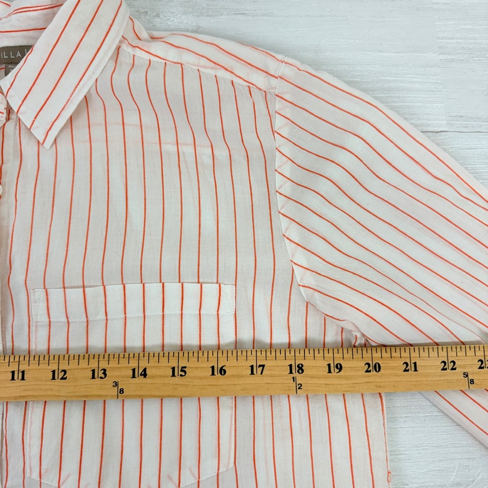 LILLA P Boyfriend Button Down Shirt Top Women M Tangerine Stripe Cotton Minimal - Picture 11 of 16